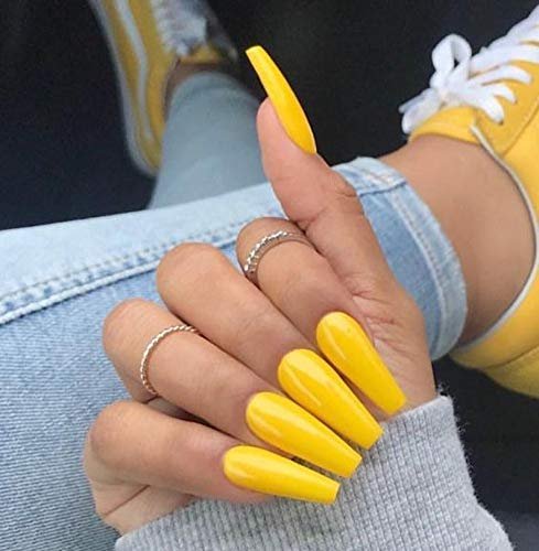 ALLKEM Yellow Extra Long Coffin Press on False Nail
